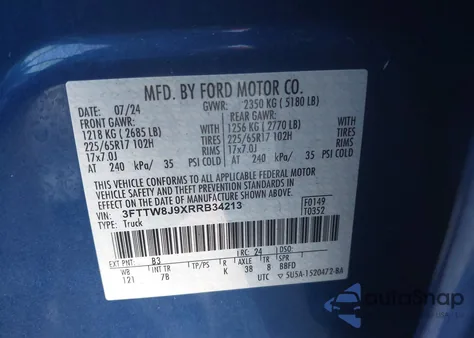 2024 Ford Maverick Xlt from USA, damaged, VIN 3FTTW8J9XRRB34213